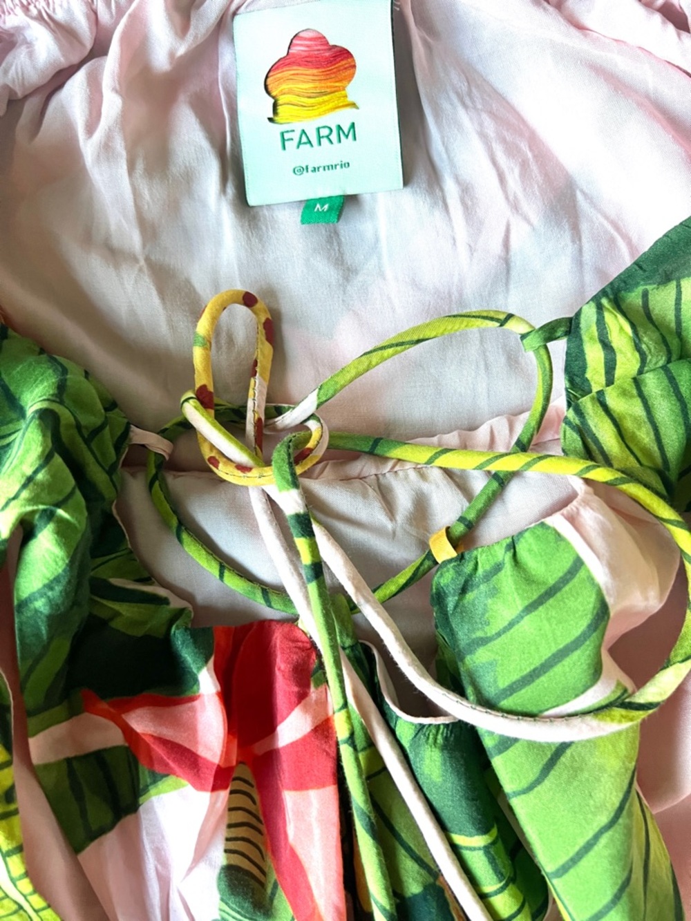 FARM Rio Tropical Pink Maxi Dress with Green Leaf Print Size Medium - Picture 5 of 16